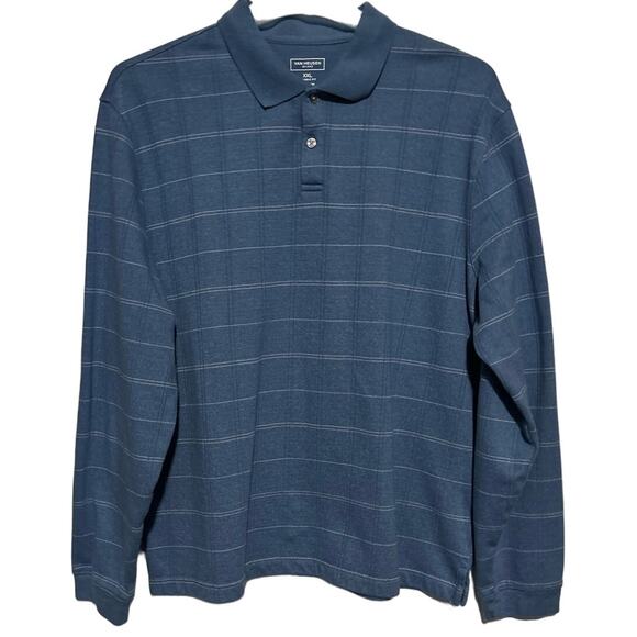 Van Heusen Flex Classic Fit Blue Stripe Long Sleeve Quarter Button Polo Size XXL - Picture 1 of 4